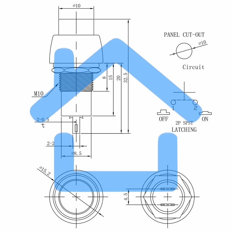 Выключатель-кнопка 250V 1А (2с) ON-OFF синяя Micro Rexant