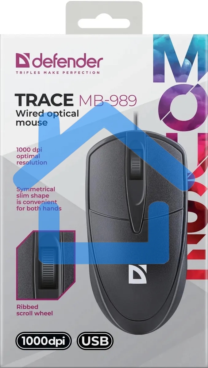 Мышь проводная Defender Trace MB-989 черный, 1000 dpi, USB, кнопки - 3