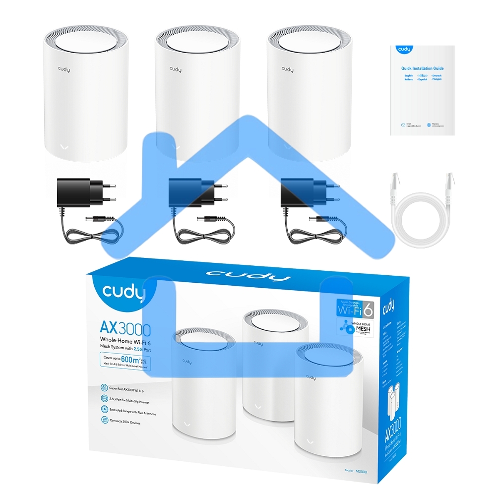 Бесшовный Mesh роутер Cudy M3000(2-PACK) AX3000 10/100/1000/2500BASE-T, белый (упак.:2шт)