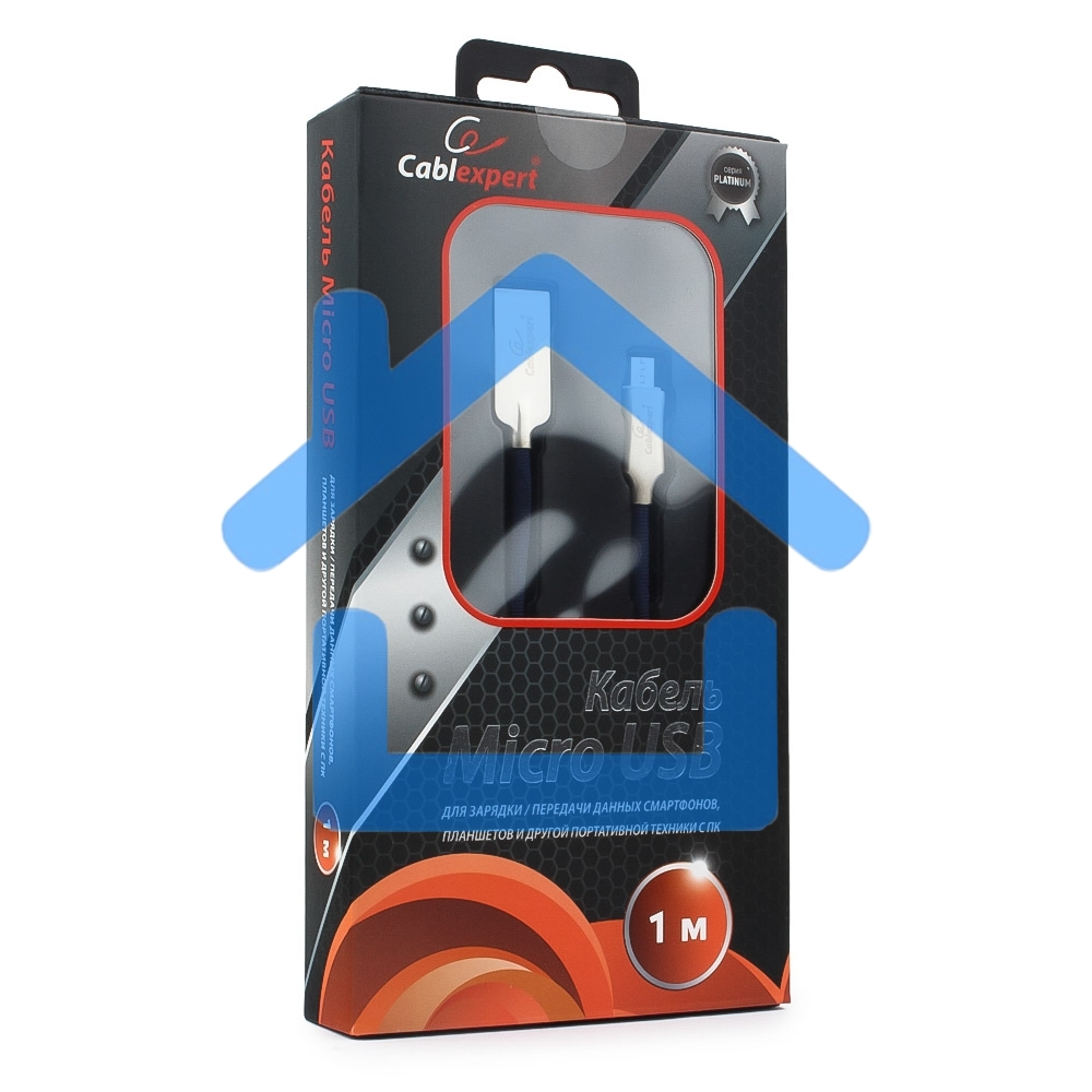 Кабель USB 2.0 Cablexpert CC-P-mUSB02Bl-1M, AM/microB, серия Platinum, длина 1м, синий, блистер