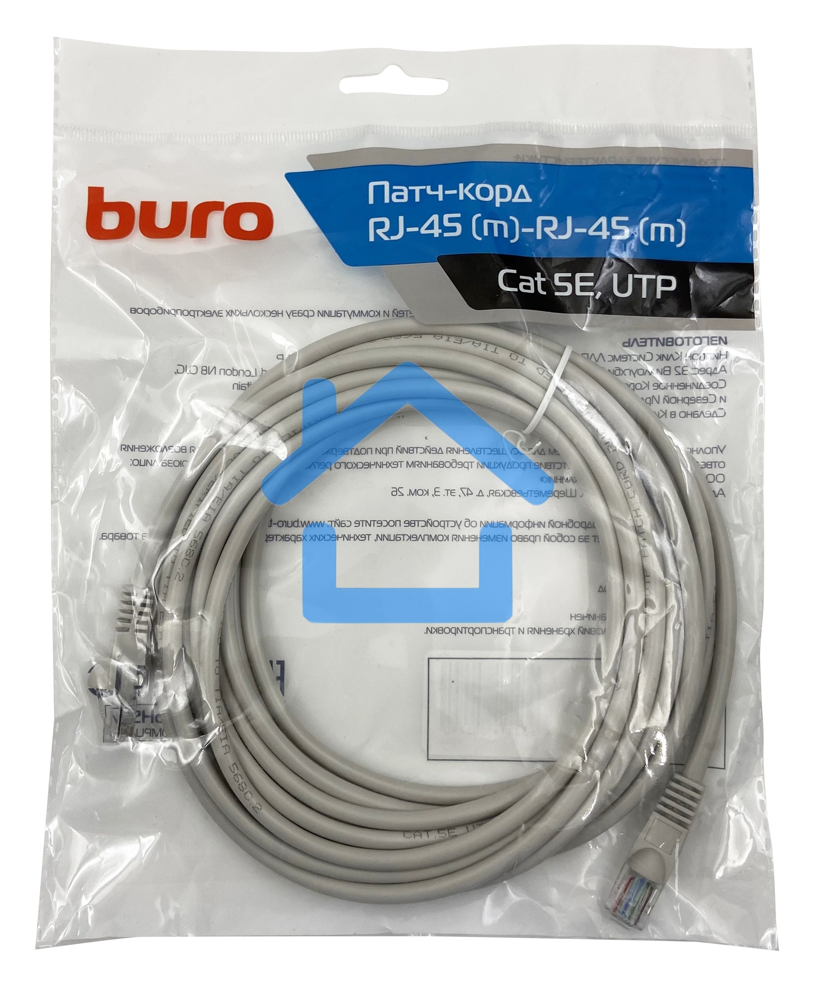 Патч-корд Buro UTP cat5E 5м серый RJ-45 (m)-RJ-45 (m)