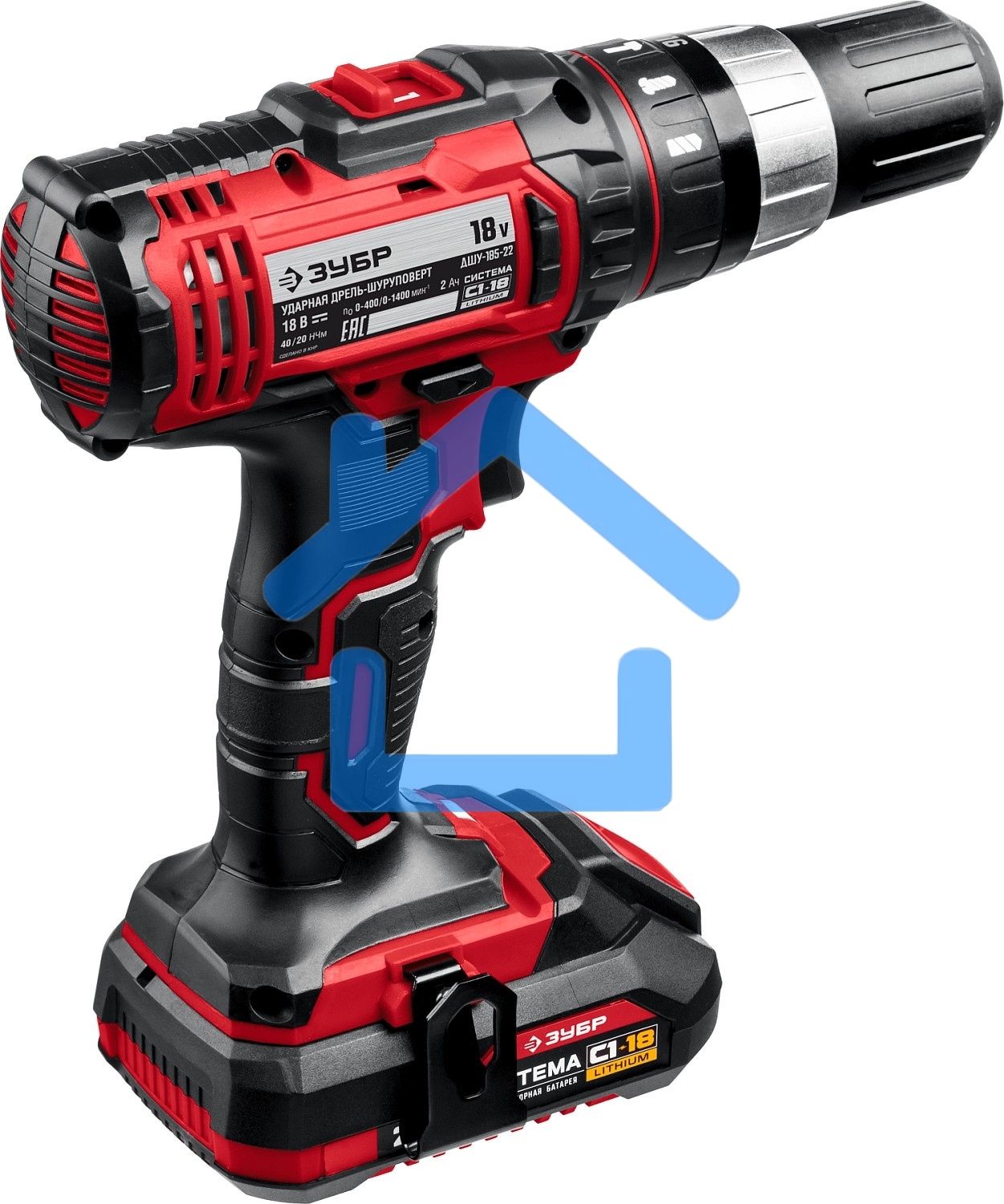 Дрель-шуруповерт ЗУБР ДШУ-185-22, Аккумуляторный, 18В, 2 АКБ, Ударный, Кейс