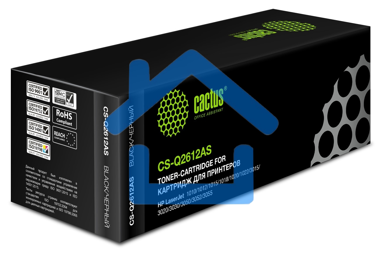 Картридж лазерный Cactus CS-Q2612AS (тип Q2612AS) черный (2000 стр.) для HP 1010/1012/1015/1018/1020/1020Plus/1022/3015/3020