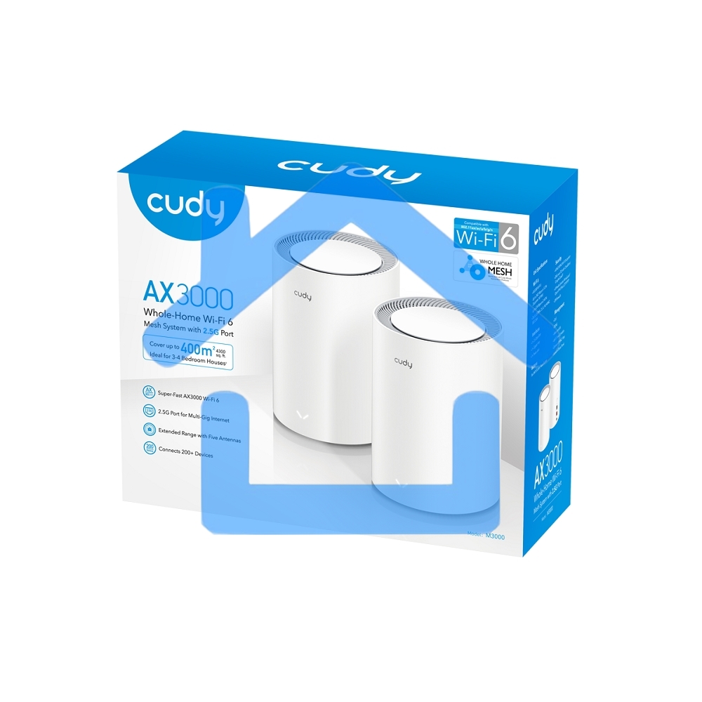 Бесшовный Mesh роутер Cudy M3000(2-PACK) AX3000 10/100/1000/2500BASE-T, белый (упак.:2шт)