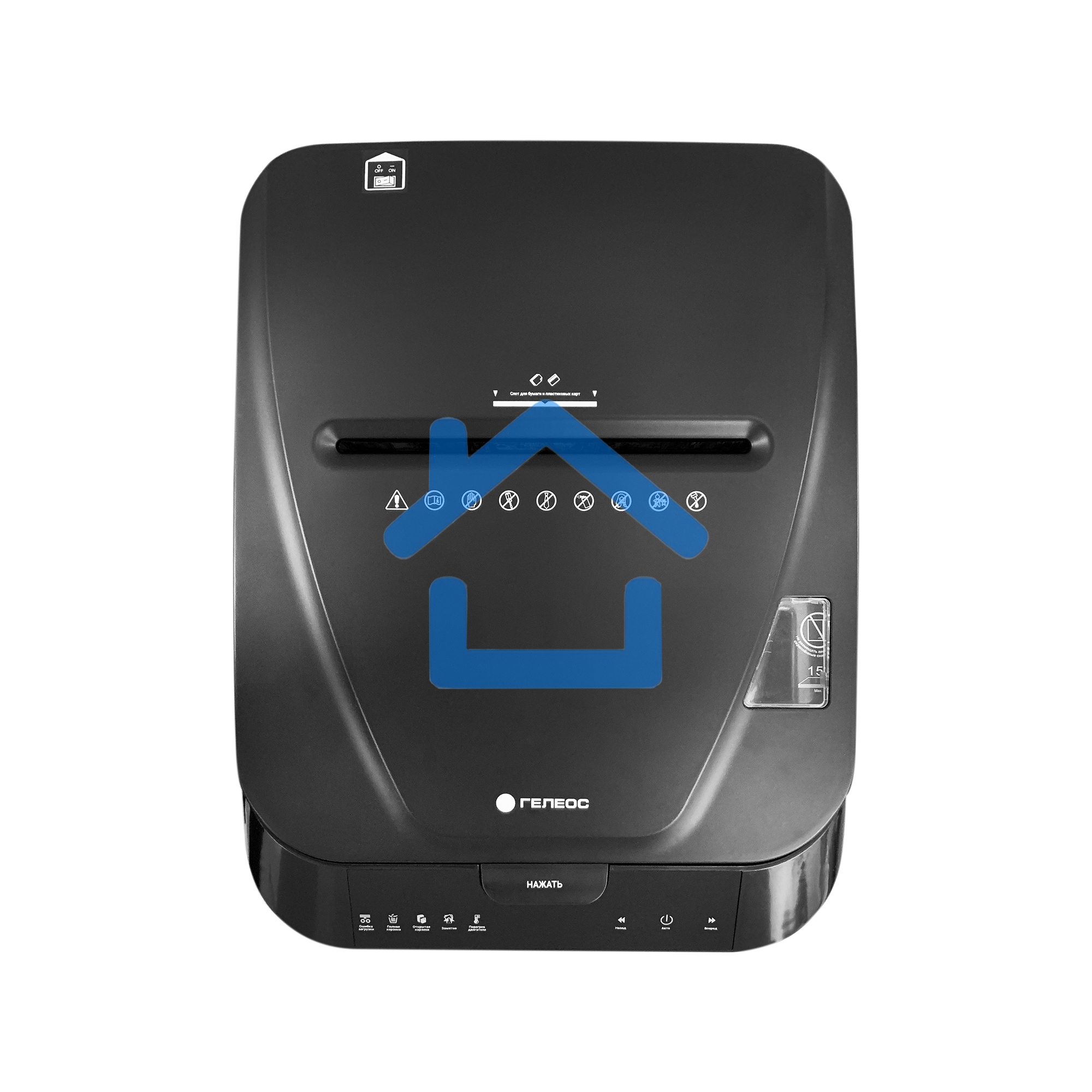 Шредер ГЕЛЕОС АП40-4, DIN P-4 (4 ур-нь секр.), фрагмент 3,9х12мм, АВТОПОДАЧА 170 лист (70г/м2), пл.карты/скрепки/скобы, 37 литров