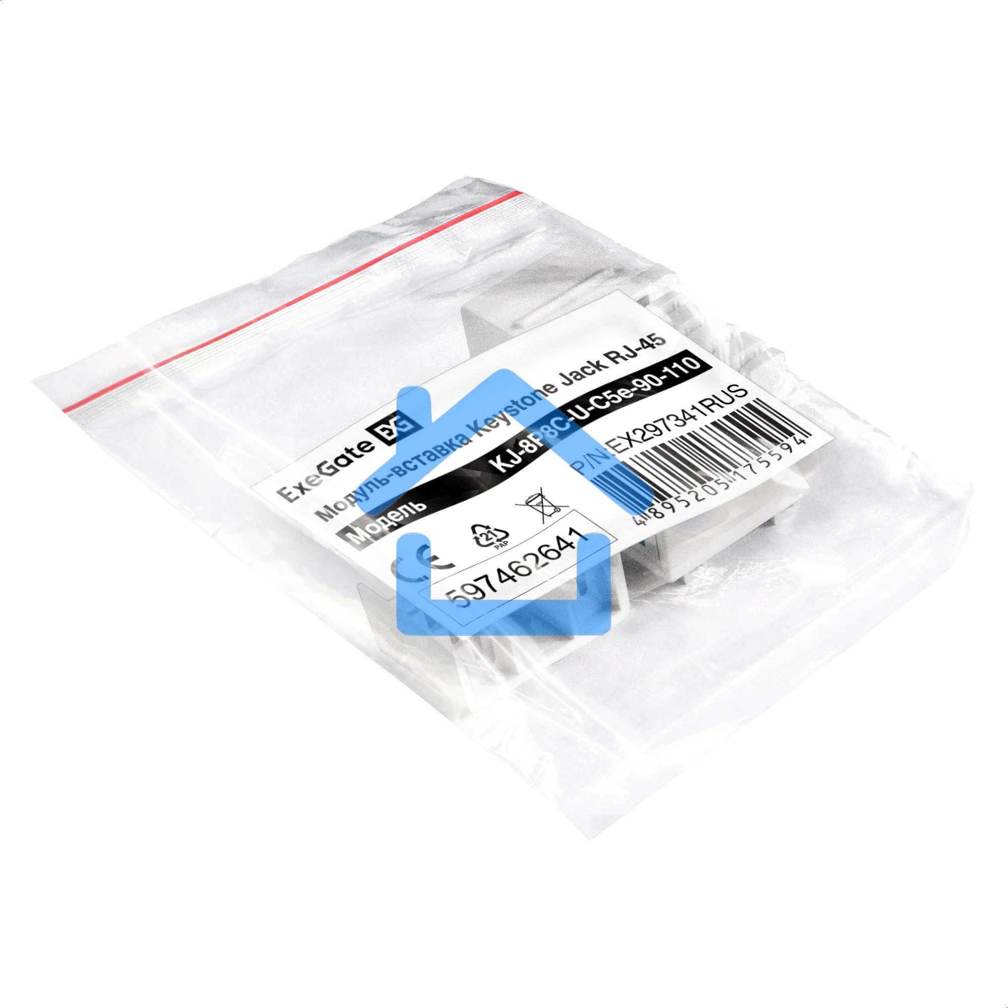 Модуль-вставка Keystone Jack RJ-45 ExeGate KJ-8P8C-U-C5e-90-110 (Кат.5e, неэкранированная, 90 градусов, IDC 110)