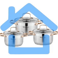 Набор посуды KELLI KL-4214 6 пред.(Кастрюля с жаропрочной стекл. крышкой 2.1л. Кастрюля с жаропрочной стекл. крышкой 3л. Кастрюля с жаропрочной стекл. крышкой 4л. Мерная шкала внутри. Высококачественная нержавеющая сталь 18/10. 5-ти слойное капсульное дно