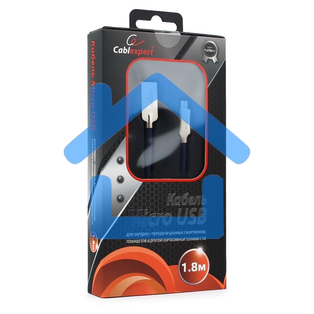 Кабель USB 2.0 Cablexpert CC-P-mUSB02Bl-1.8M, AM/microB, серия Platinum, длина 1.8м, синий, блистер