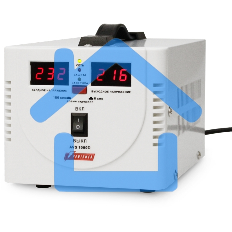 Стабилизатор напряжения Powerman AVS-D Voltage Regulator 1000VA, Digital Indication, 2x Schuko Outlets, 1m Power Cord, 230V, 1 year warranty, White