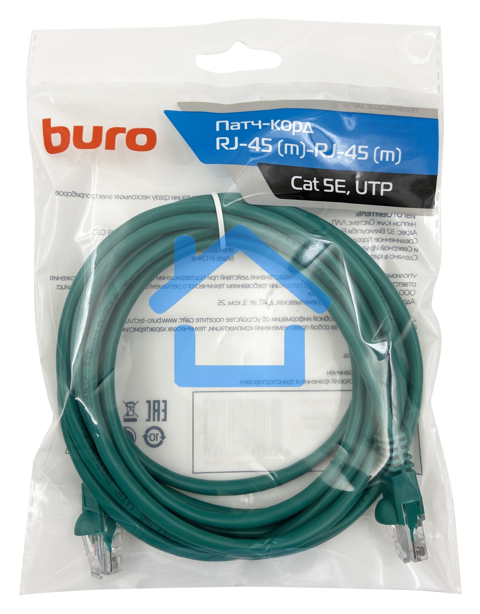 Патч-корд Buro UTP cat5E 3м зеленый RJ-45 (m)-RJ-45 (m)