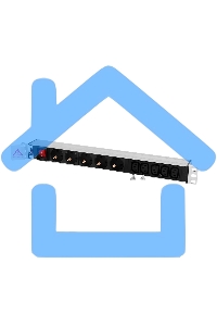 Блок розеток ЦМОRem-10 без шнура с выкл., 5 Schuko, 5 IEC 60320 C13, вход IEC 60320 C14, 10A, алюм., 19