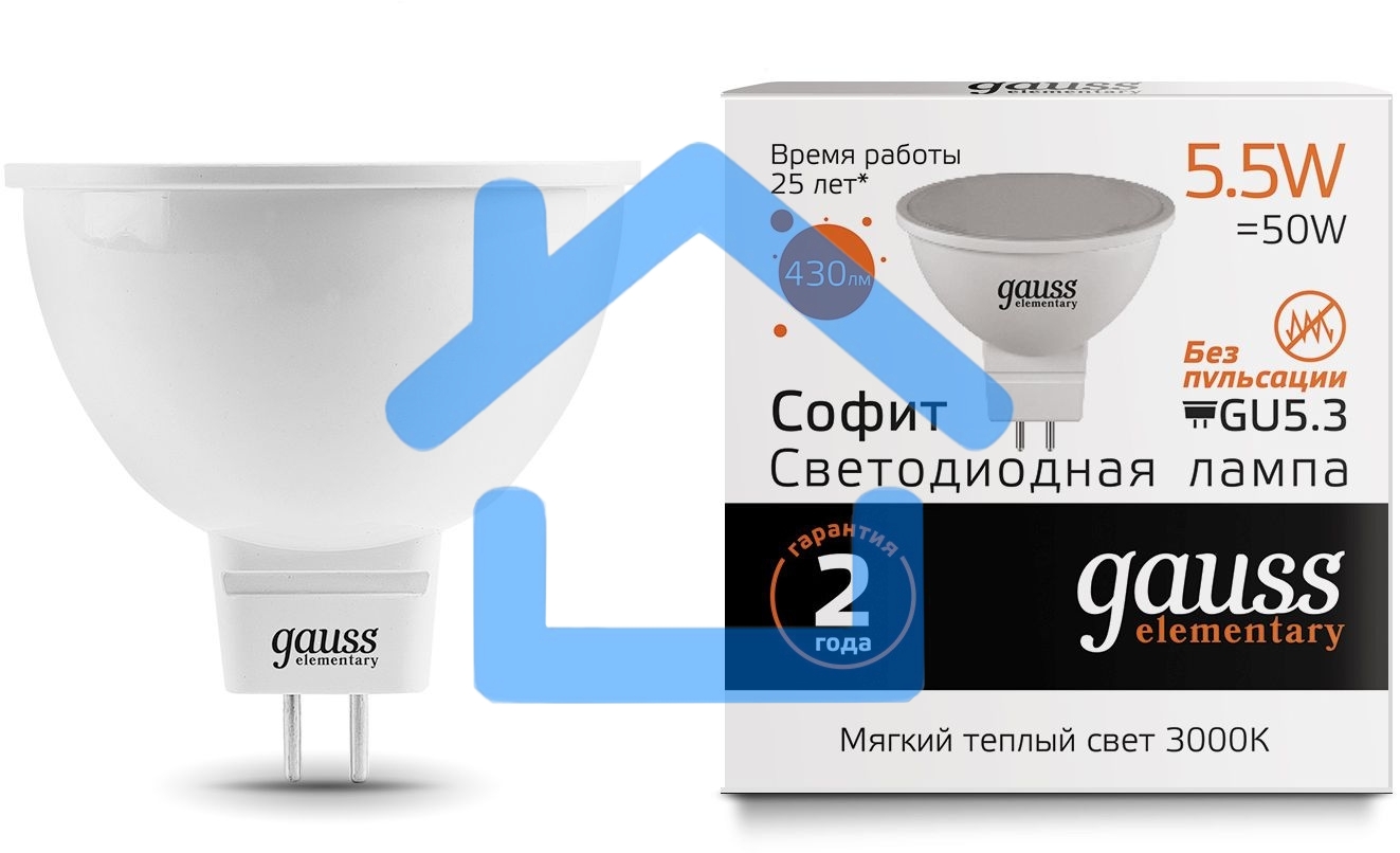 Лампа GAUSS LED Elementary 13516MR16 GU5.3 5.5W 2700К1/10/100