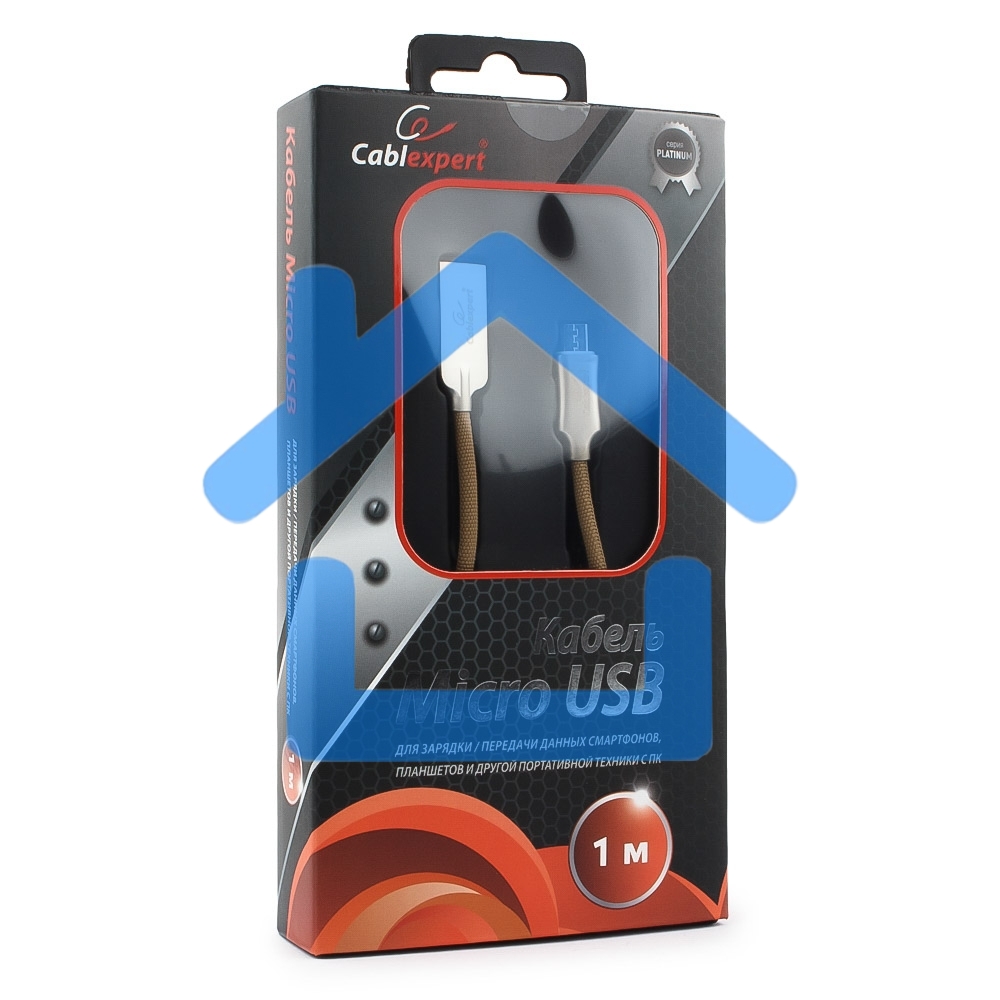 Кабель USB 2.0 Cablexpert CC-P-mUSB02Gd-1M, AM/microB, серия Platinum, длина 1м, золотой, блистер