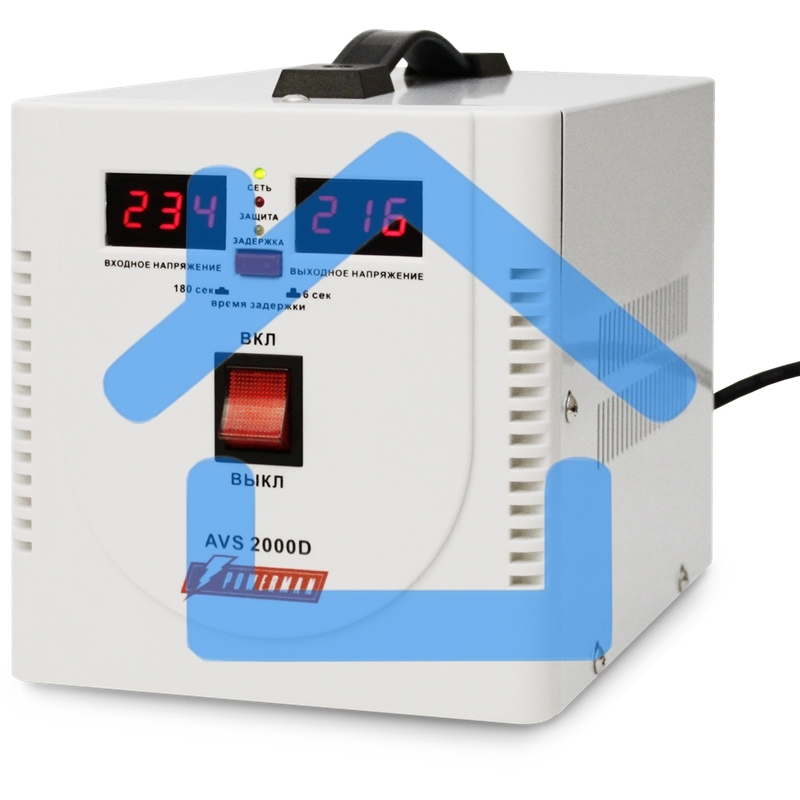 Стабилизатор напряжения Powerman AVS 2000D (2000ВА,15А,КПД 98%,циф. индикация вх./вых. напряж.) белый