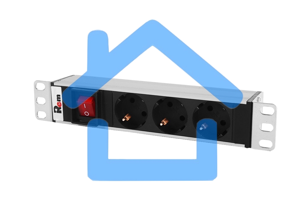 Блок розеток ЦМО Rem-10 без шнура с выкл., 3 Schuko, вход IEC 60320 C14, 10A, алюм., 10