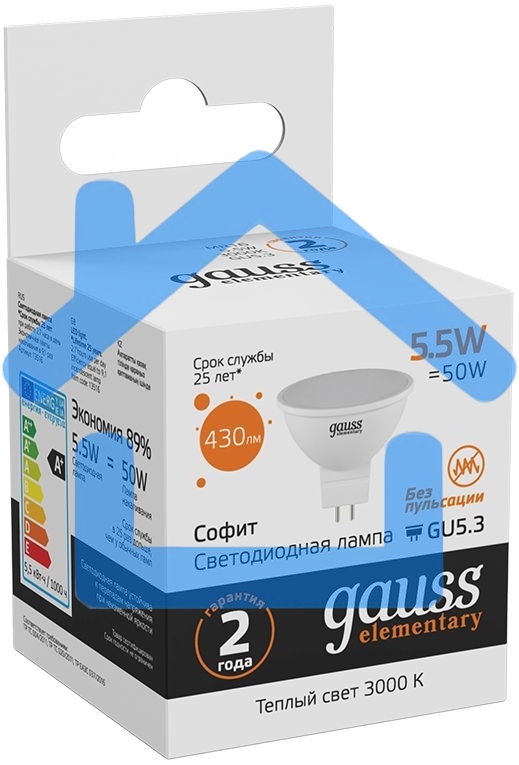 Лампа GAUSS LED Elementary 13516MR16 GU5.3 5.5W 2700К1/10/100