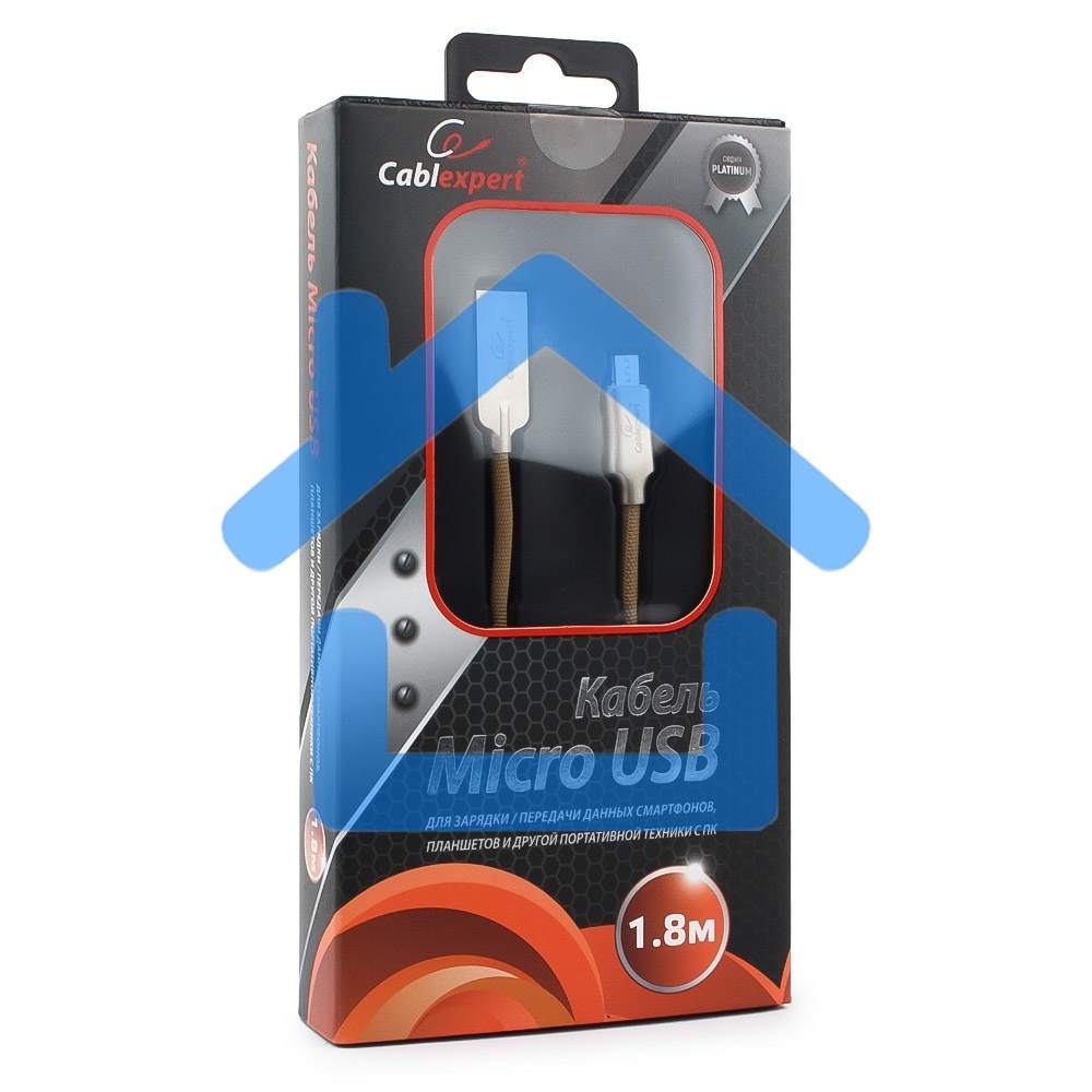 Кабель USB 2.0 Cablexpert CC-P-mUSB02Gd-1.8M, AM/microB, серия Platinum, длина 1.8м, золотой, блистер