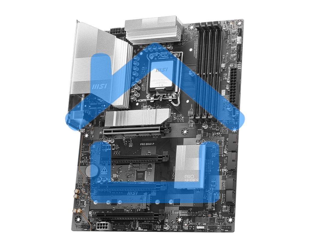 Материнская плата MSI PRO B860-P, LGA 1851, Intel B860, 4xDDR5, 4xSATA, 3xM.2, 1xPCIe 5.0 x16, 1xPCIe 4.0 x4, 2xPCIe 4.0 x1, 1xHDMI, 1xDP, 1xUSB-C, 1x 5Gb LAN, 2xUSB-A 3.2 Gen 2, 2xUSB-A 3.2 Gen 1, 4xUSB-A 2.0, 3x3.5 мм, 7.1, ATX