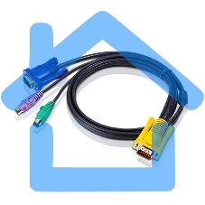 Кабель ATEN KVM Cable 2L-5206P -Кабель для KVM: 2*PS/2(m)+DB15(m) (PC) -на- SPHD15(m) (KVM), 6м