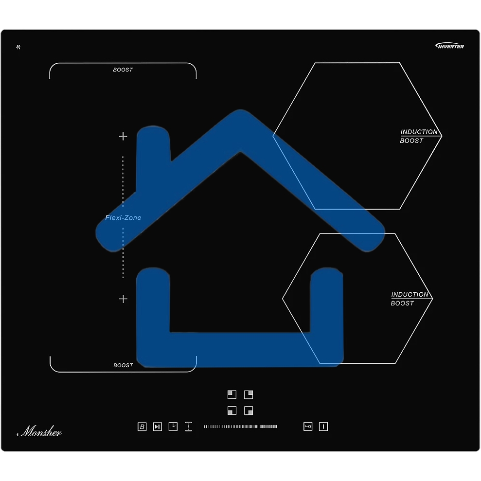 Индукционная варочная панель MONSHER MHI 6016, индукция, инвертер, 60 см, 9 уровней мощности, бустер, Stop and Go, автоматическое отключение, таймер, индикатор остаточного тепла, сенсорное/слайдерное управление, черный