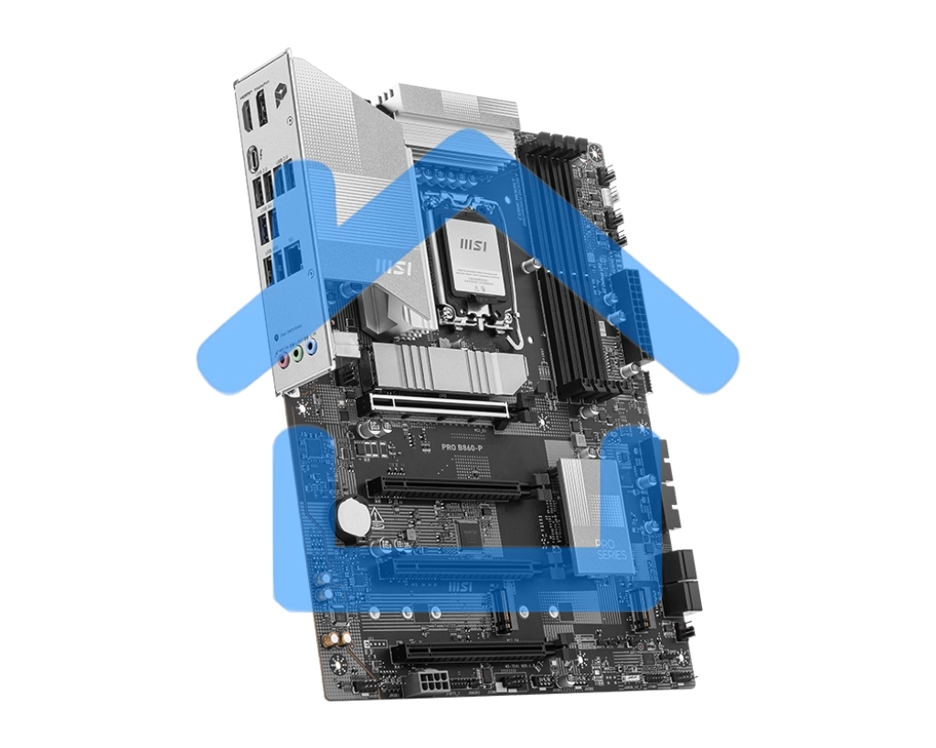 Материнская плата MSI PRO B860-P, LGA 1851, Intel B860, 4xDDR5, 4xSATA, 3xM.2, 1xPCIe 5.0 x16, 1xPCIe 4.0 x4, 2xPCIe 4.0 x1, 1xHDMI, 1xDP, 1xUSB-C, 1x 5Gb LAN, 2xUSB-A 3.2 Gen 2, 2xUSB-A 3.2 Gen 1, 4xUSB-A 2.0, 3x3.5 мм, 7.1, ATX