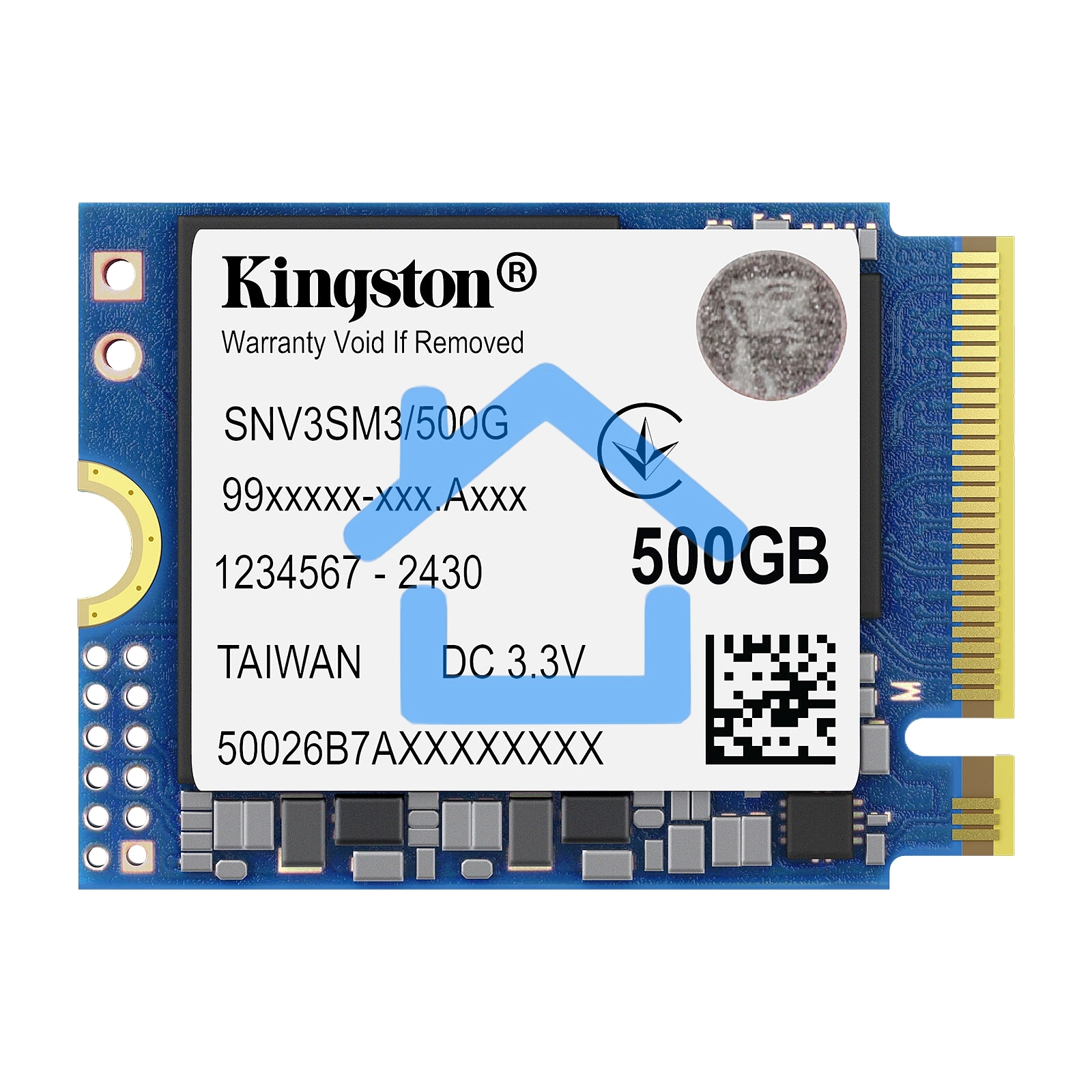 Накопитель SSD Kingston NV3, 500Gb, M.2(22x30мм), NVMe, PCIe 4.0 x4, 3D TLC, R/W 5000/3000Mb/s, TbW 160, DWPD 0.2 (60 мес)