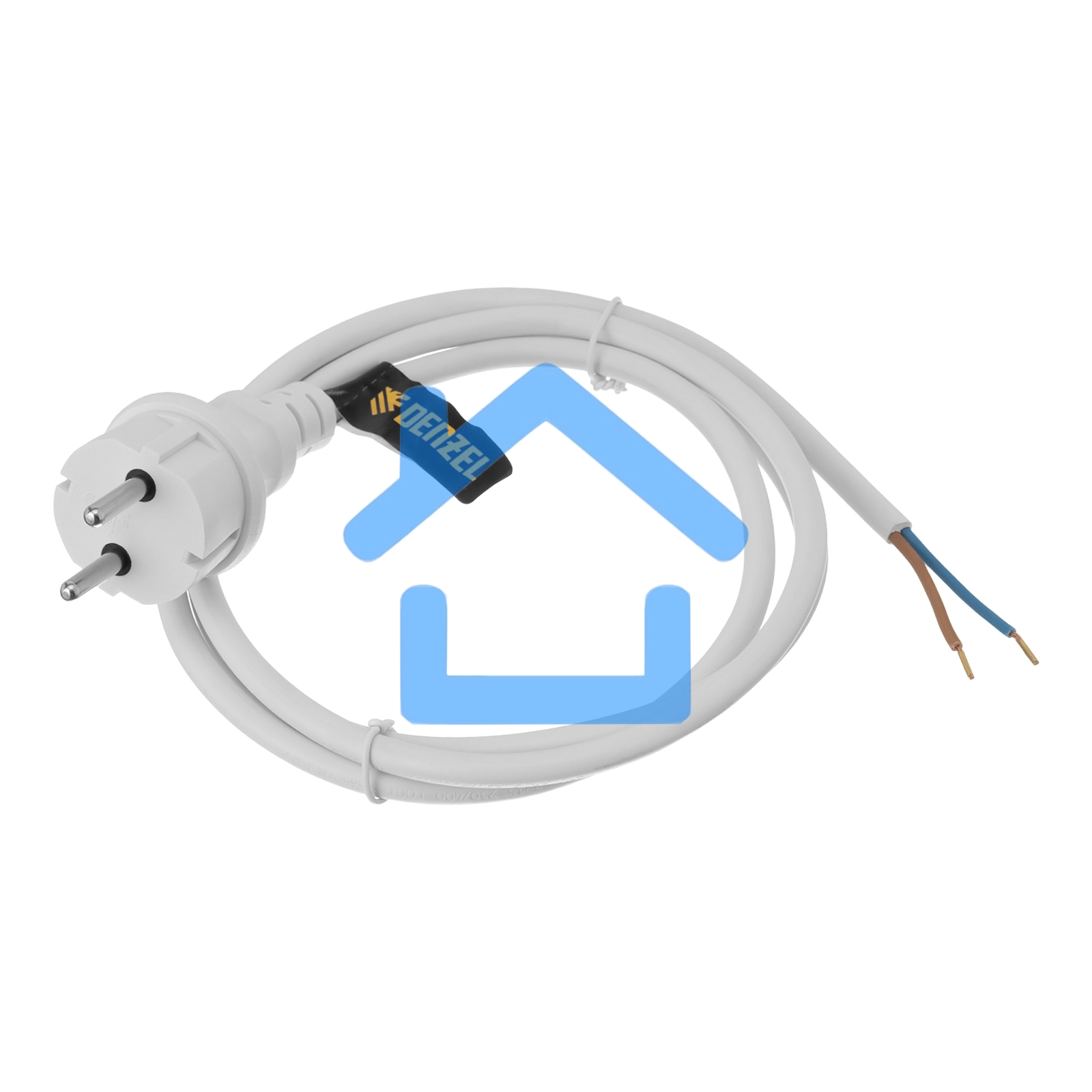 Шнур сетевой Energy Series, ПВС, 1,5 м, 2х1,5 мм, с неразборной вилкой, белый Denzel