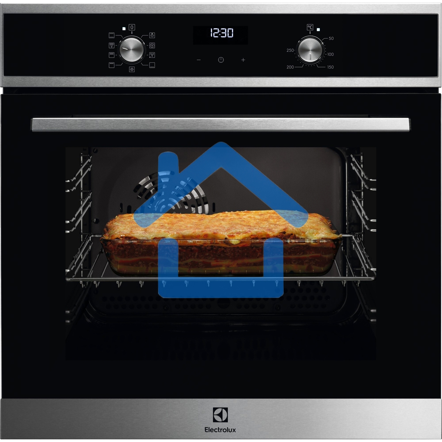Электрический духовой шкаф Electrolux с кольцевым нагревательным элементом SurroundCook, основной цвет - нержавеющая сталь c Anti Finger Print, утапливаемые переключатели, таймер отключения, отложенный старт, будильник, хромированные направляющие из нержа