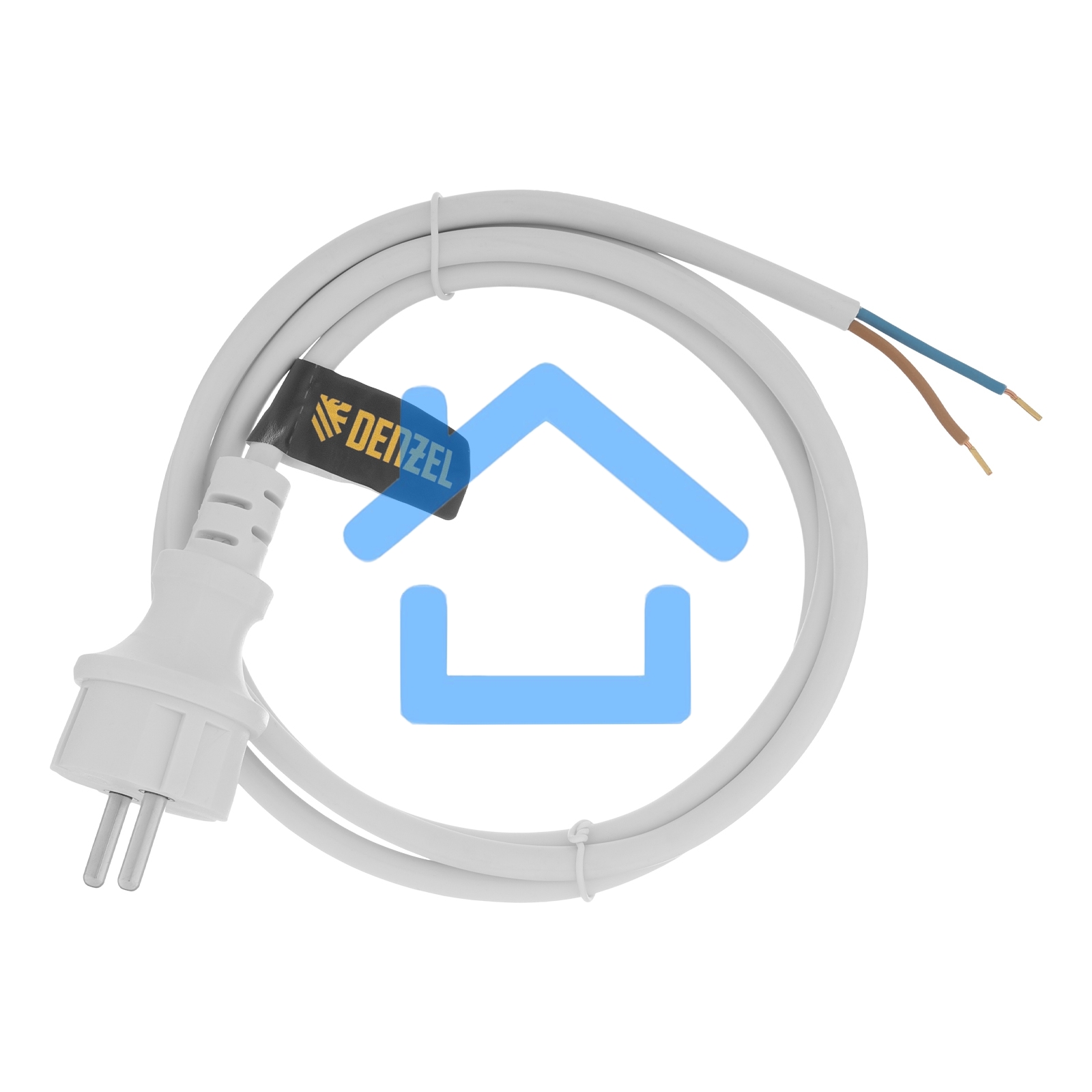 Шнур сетевой Energy Series, ПВС, 1,5 м, 2х1,5 мм, с неразборной вилкой, белый Denzel