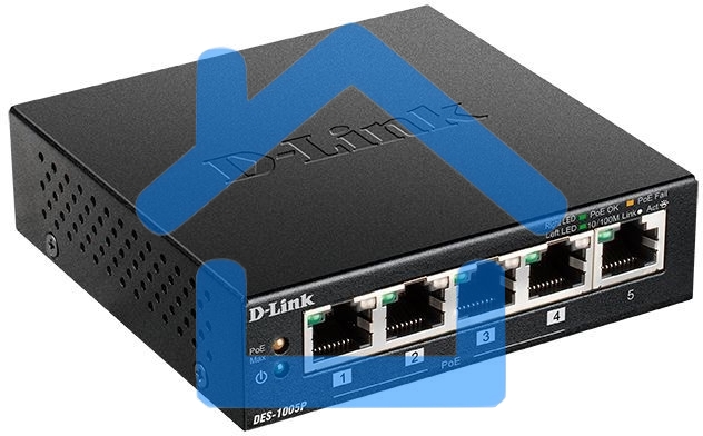 Неуправляемый коммутаторD-LinkDES-1005P/B1A с 5 портами 10/100Base-TX (1 порт с поддержкой PoE)