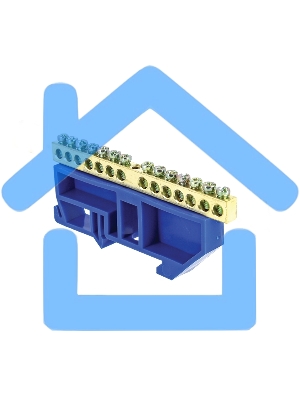 Шина нулевая N 6х9 14 отвер. латунь син. изолятор на DIN-рейку PROxima EKF sn0-63-14-d