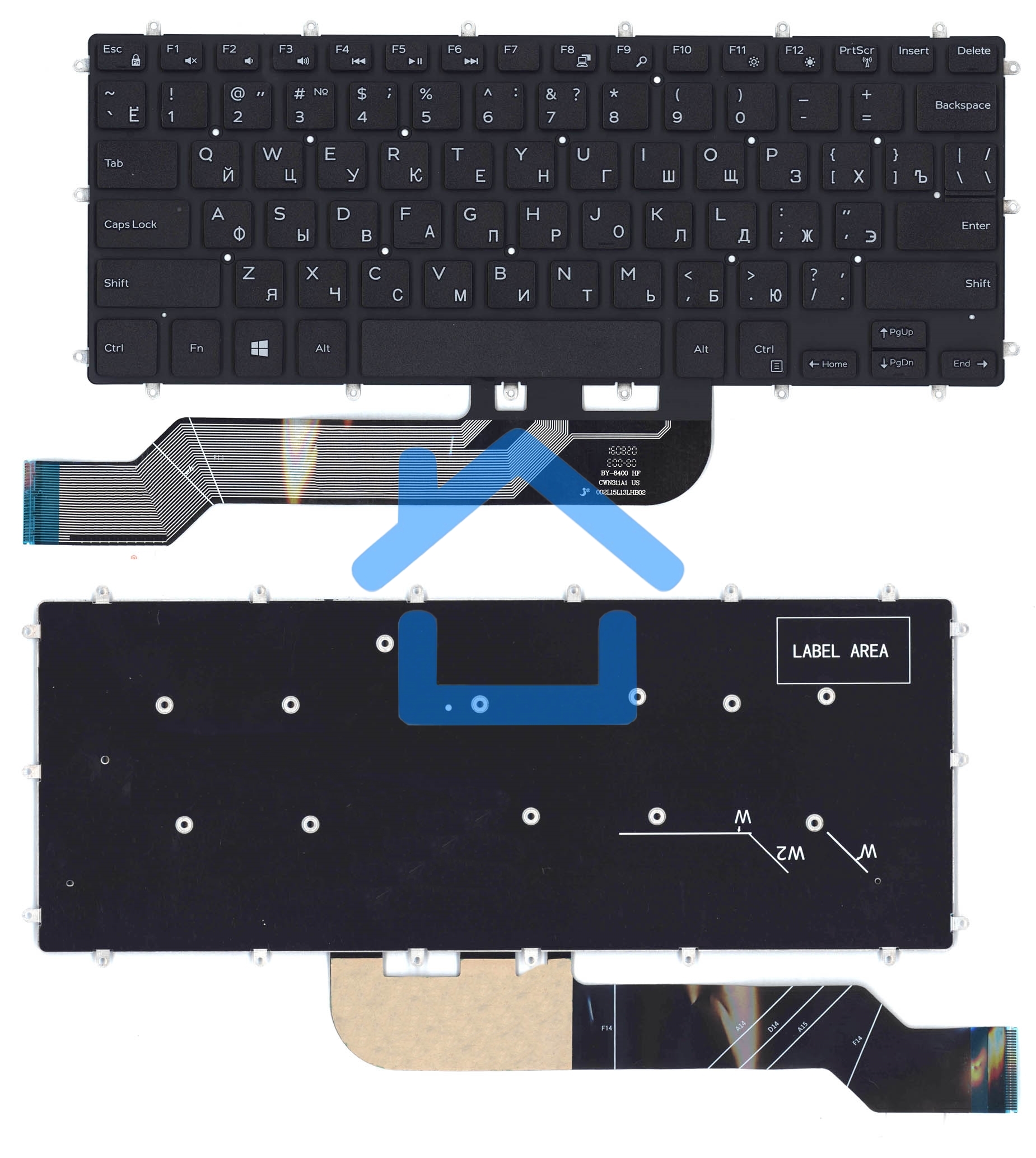 Клавиатура для ноутбука Dell Inspiron 13-5368 черная без рамки