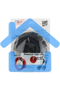 Кабель Gembird/Cablexpert CC-PPVGA-10M-B,Кабель VGA Premium, 15M/15M, 10м, черный, тройной экран, феррит.кольца