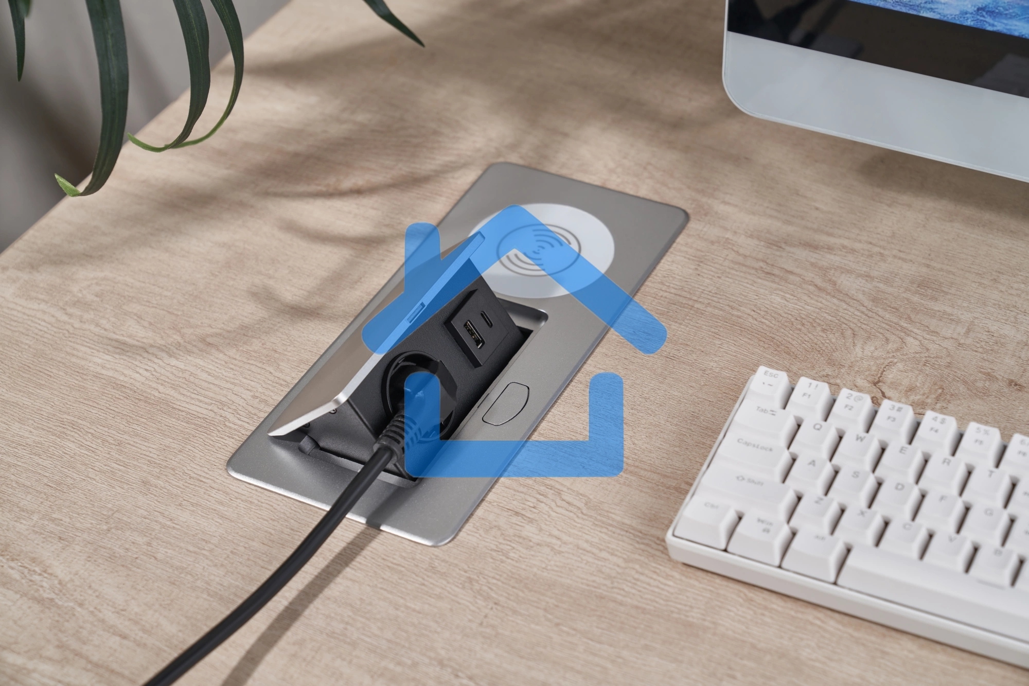 Розетка Cactus CS-SOCKET-USBA/C-WLESS для столешницы серебристый