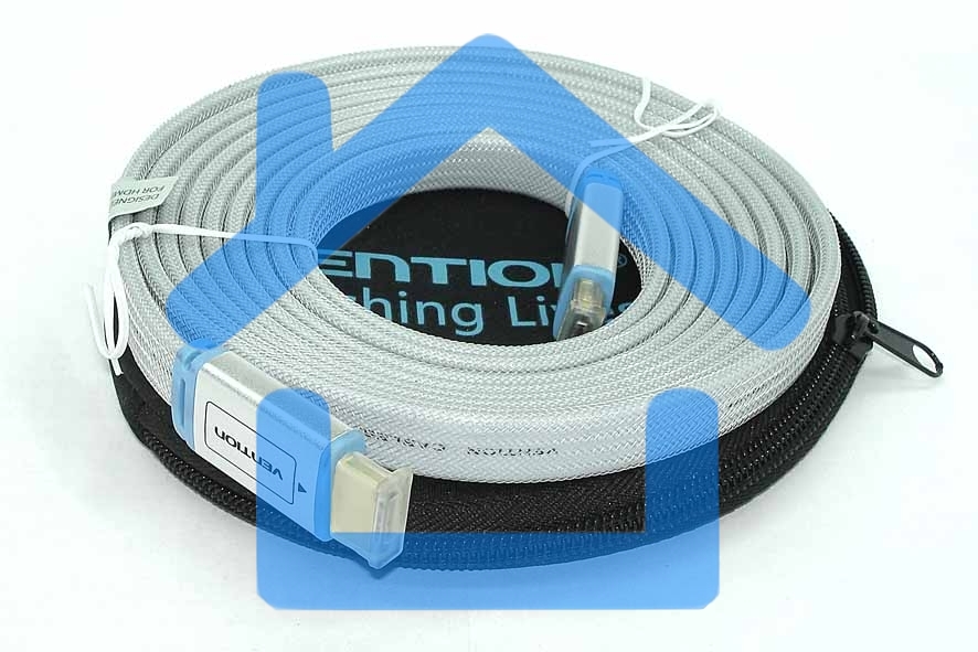 Кабель Vention HDMI (H450) 3m серый плоский в оплетке в круглом кейсе