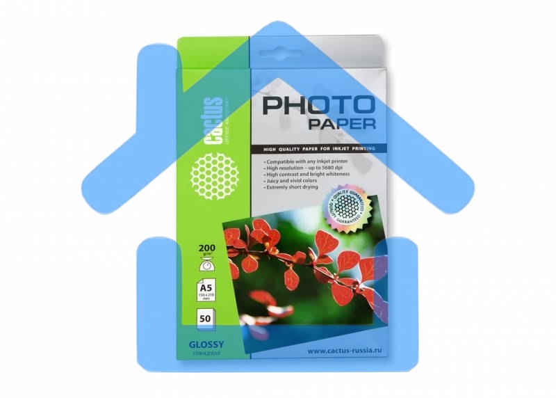 Фотобумага Cactus CS-GA520050 A5/200г/м2/50л. глянцевая для струйной печати