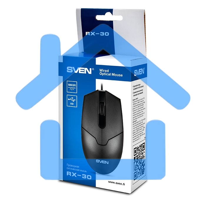 Мышь проводная SVEN RX-30 черный, 1000 dpi, USB, кнопки - 3