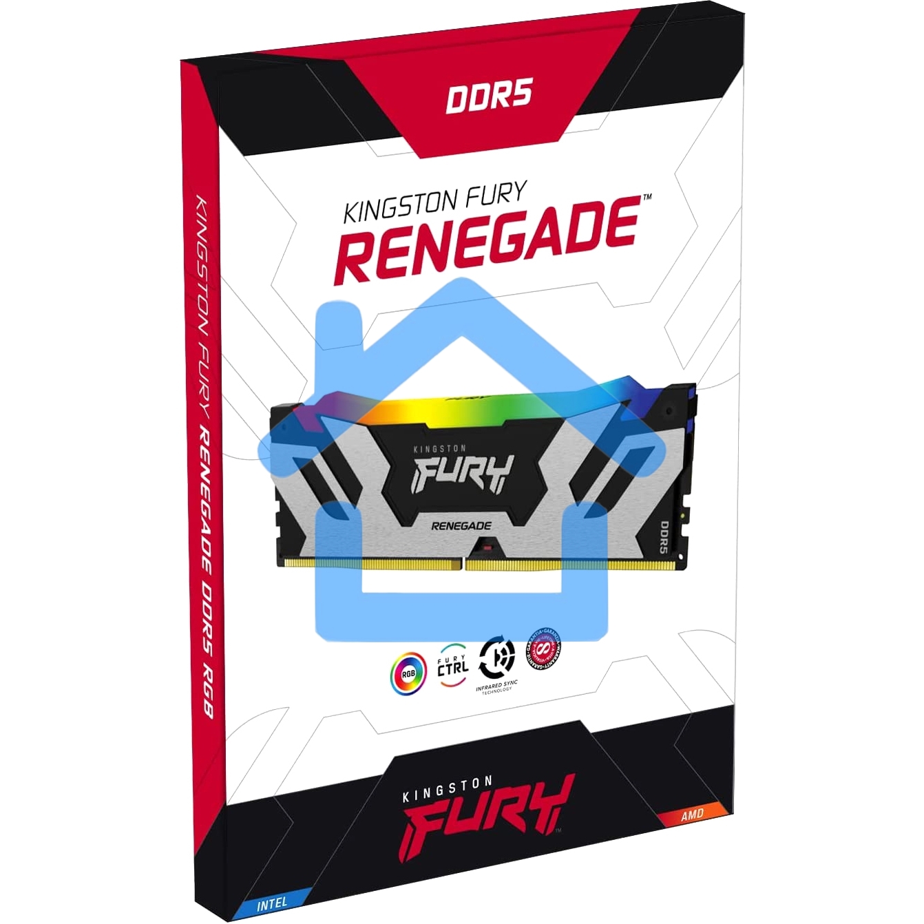 Оперативная память Kingston Fury Renegade, DDR5, 32Gb (2x16Gb), 6400MHz, CL32, DIMM, с радиатором, RGB, серебристый/черный