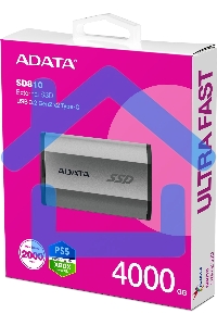 Внешний SSD ADATA SD810, 4TB, USB 3.2 Gen 2x2 Type-C, R/W 2000/2000, серебристый