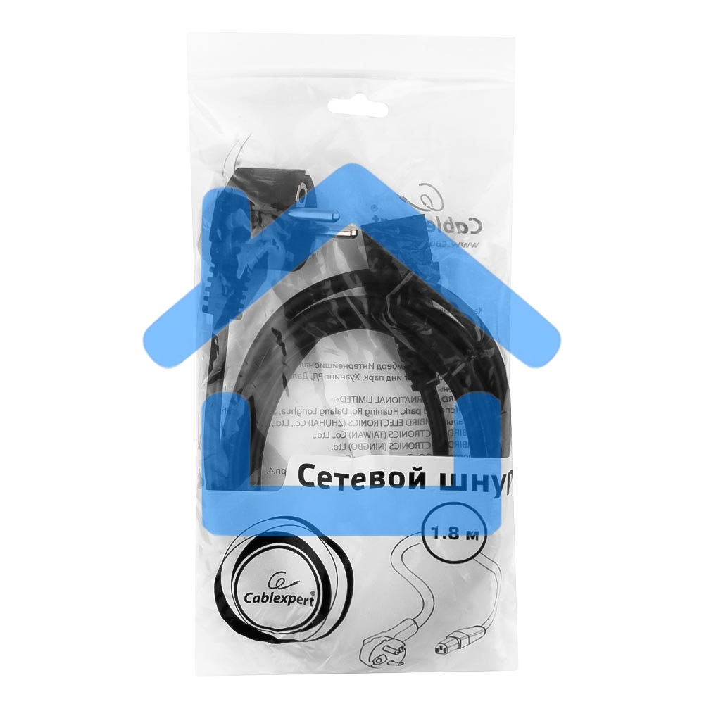 Кабель питания Cord Power Gembird/Cablexpert PC-186 / 1.8м, Schuko- C13, 6А, черный, с зазем.