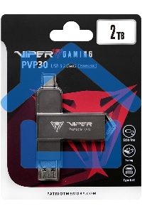 Внешний SSD Patriot Viper, 2TB, USB 3.2 Gen 2 Type-A/Type-C, R/W 1000/1000, черный