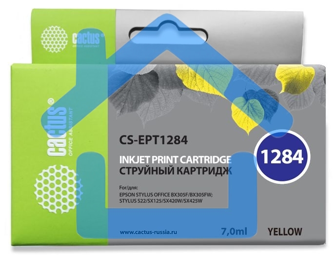 Картридж струйный Cactus CS-EPT1284 (T1284) желтый (7 мл) для Epson Stylus S22/S125/SX420/SX425/Office BX305
