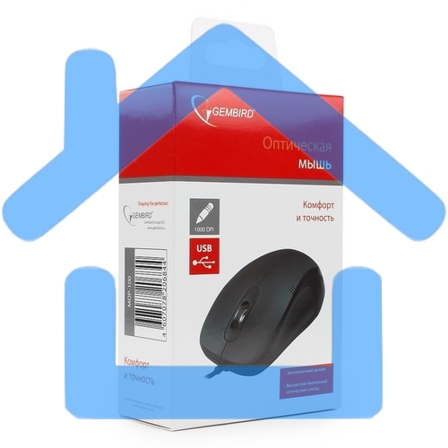Мышь проводная Gembird MOP-100 черный, 1000 dpi, USB, кнопки - 3