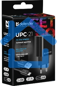 Сетевой адаптер Defender UPC-21 2xUSB,5V/2.1А кабель microUSB