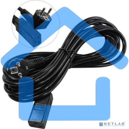 Кабель питания ExeGate Power PC19-5P (Евровилка Schuko->С19) VDE-250V-3*1.5-CU, черный, 16А, 5м