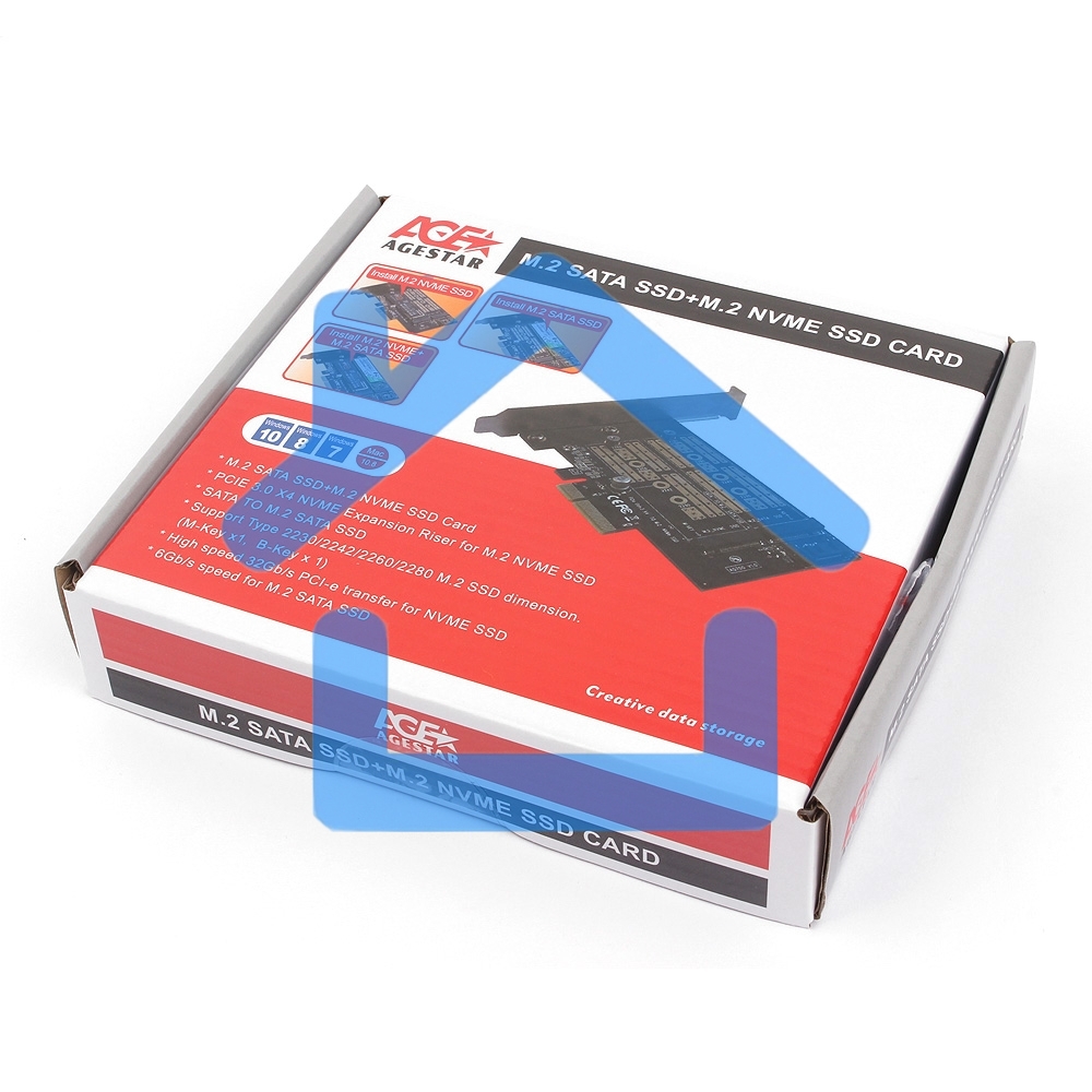 Адаптер AgeStar AS-MC02 PCI-E для M.2 SATA SSD+M.2 NVME SSD Card