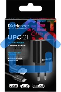 Сетевой адаптер Defender UPC-21 2xUSB,5V/2.1А кабель microUSB