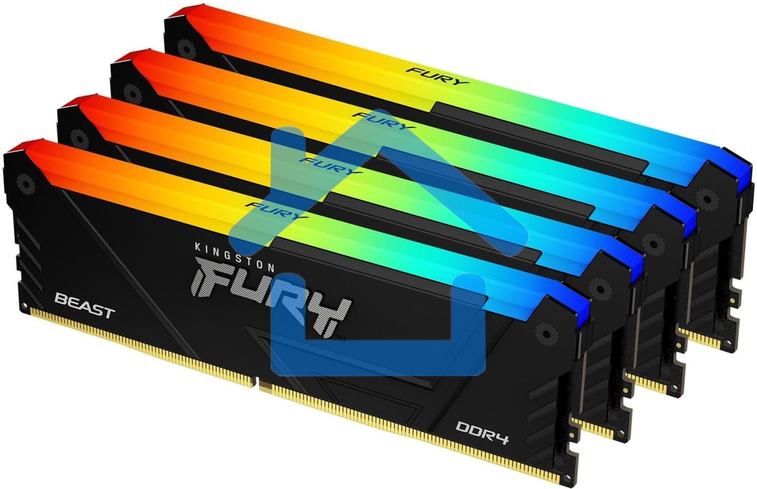 Оперативная память Kingston Fury Beast, DDR4, 64Gb (4x16Gb), 3200MHz, CL16, DIMM, с радиатором, RGB, черный