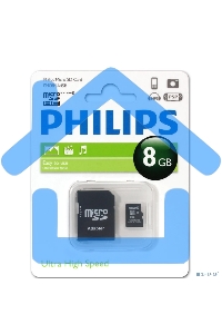 Флеш карта microSD 8Gb PHILIPS microSDHC Class 10 (SD адаптер)