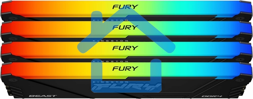 Оперативная память Kingston Fury Beast, DDR4, 64Gb (4x16Gb), 3200MHz, CL16, DIMM, с радиатором, RGB, черный